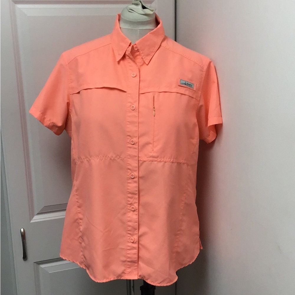 Habit Women’s Short Sleeve Performance Fishing Gear Button Down Shirt, #TS1267